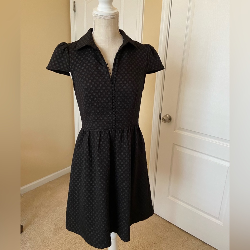 Kenzie Textured Black on Black Polka Dot Dress Size Small